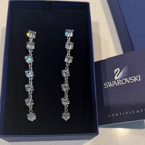 Swarovski Silver Clear Crystal Linear Drop Earrings